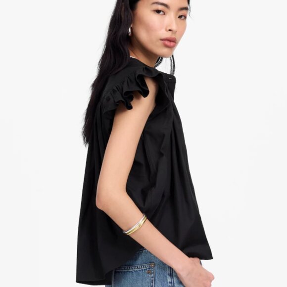 NWT Madewell Poplin Shirred Button-Up Shirt Black Small - Picture 2 of 6